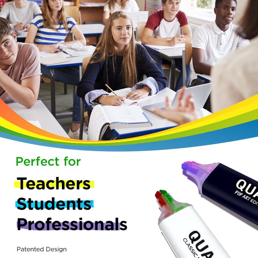 QUAD Highlighter - 1 marker 4 Colours! Featuring 2 colours per side. 4 QUAD Highlighters per pack. No Bleed & Quick Dry. Perfect for students, teachers, professionals...Patented Design Pikk-It Pikk-it 