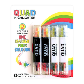 QUAD Highlighter - 1 marker 4 Colours! Featuring 2 colours per side. 4 QUAD Highlighters per pack. No Bleed & Quick Dry. Perfect for students, teachers, professionals...Patented Design Pikk-It Pikk-it 